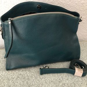 Beautiful dark teal handbag. Shoulder with detachable crossbody strap.